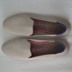 Rothy's Beige Flats with Blue and Pink Accents
